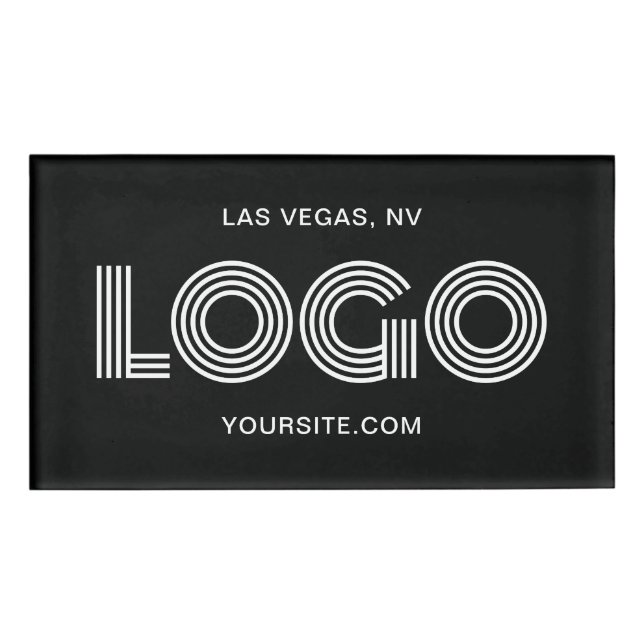 Black and White Modern Rectangular Logo Name Tag (Front)