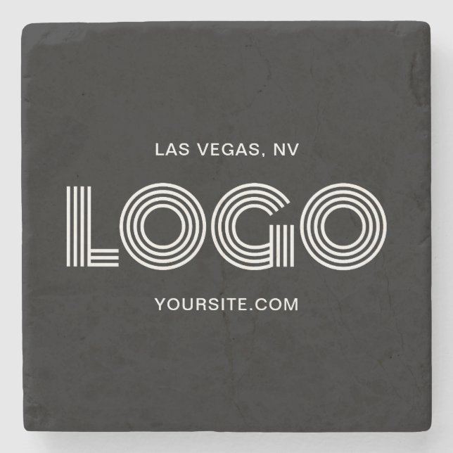 Black and White Modern Rectangular Logo Promo Stone Coaster (Front)