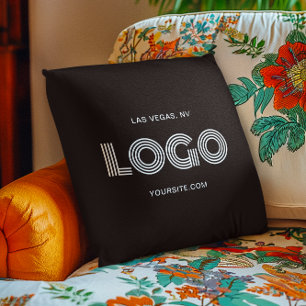 Black and White Modern Rectangular Logo Throw Pillow