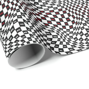Black and White Modern Retro Distorted Chequered Wrapping Paper
