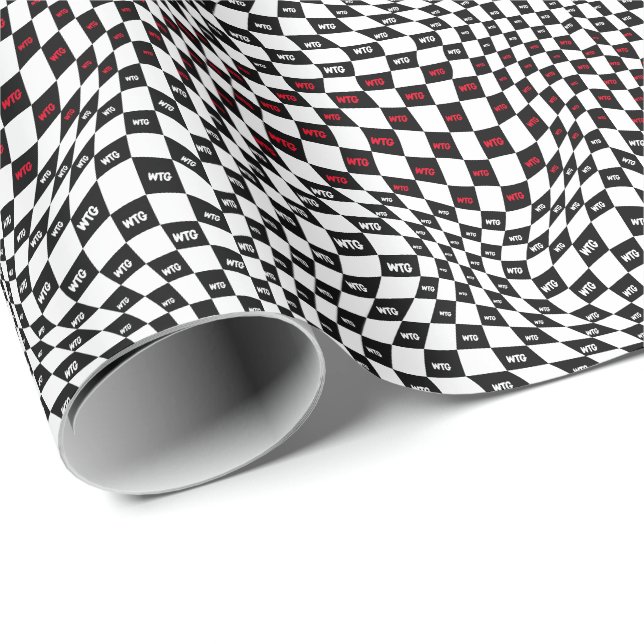 Black and White Modern Retro Distorted Chequered Wrapping Paper (Roll Corner)