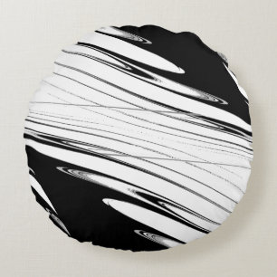 Black and White Modern Round Pillow