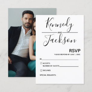 Black and White Modern RSVP Wedding Calligraphy Card