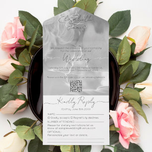    Black and White Modern Script Add Photo Wedding All In One Invitation