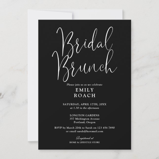 Black And White Modern Script Bridal Bunch Shower Invitation (Front)