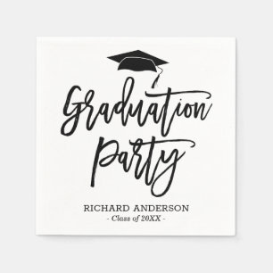 Black and White Modern Script Graduation Party Napkin