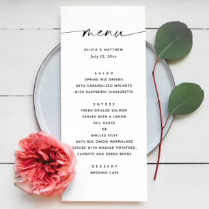 Black and white modern script minimalist wedding menu