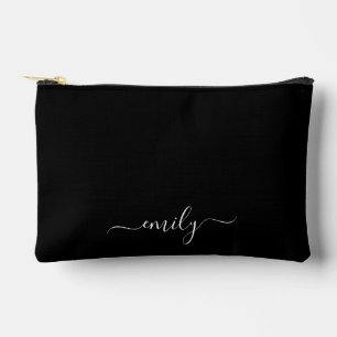 Black and White Modern Script Monogram Name Accessory Pouch