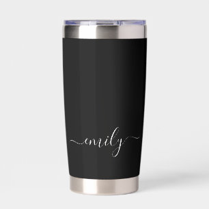 Black and White Modern Script Monogram Name Insulated Tumbler