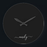 Black and White Modern Script Monogram Name Large Clock<br><div class="desc">Black and White Simple Script Monogram Name. This makes the perfect sweet 16 birthday,  wedding,  bridal shower,  anniversary,  baby shower or bachelorette party gift for someone that loves glam luxury and chic styles.</div>