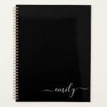 Black and White Modern Script Monogram Name Planner<br><div class="desc">Black and White Simple Script Monogram Name. This makes the perfect sweet 16 birthday,  wedding,  bridal shower,  anniversary,  baby shower or bachelorette party gift for someone that loves glam luxury and chic styles.</div>