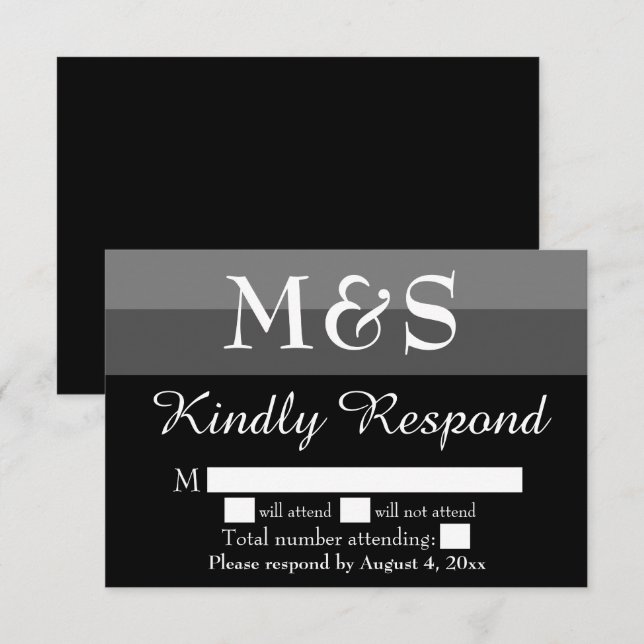 Black and White Modern Script Wedding RSVP Card (Front/Back)