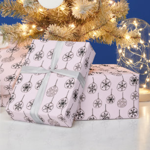 Black and White Modern Snowflakes Pink Christmas Wrapping Paper