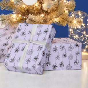Black and White Modern Snowflakes Purple Christmas Wrapping Paper