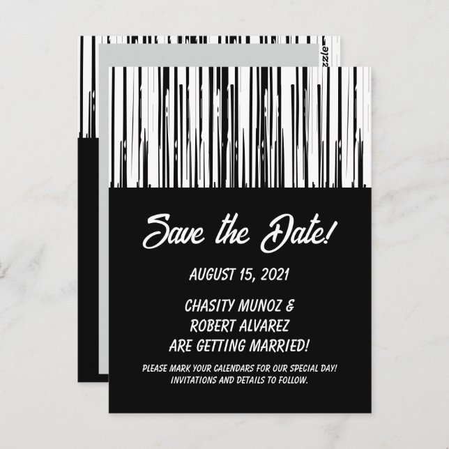 Black and White Modern Stripe Save the Date Card (Front/Back)