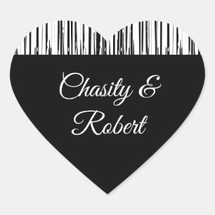 Black and White Modern Stripe Save the Date Card Heart Sticker