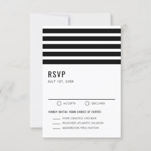 Black and White Modern Stripes Wedding Entree RSVP Card