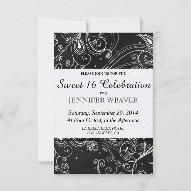 Black and White Modern Swirls Design Invitation (Front)