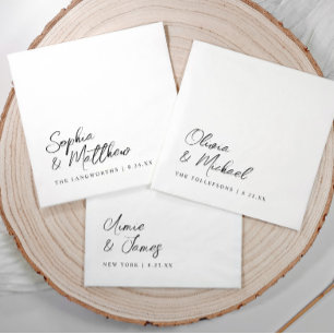 Black and White Modern Trendy Handwritten Wedding Napkin