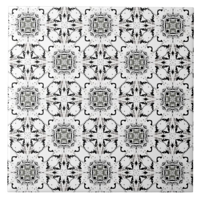 Black and White Modern Tribal Pattern Tile (Front)