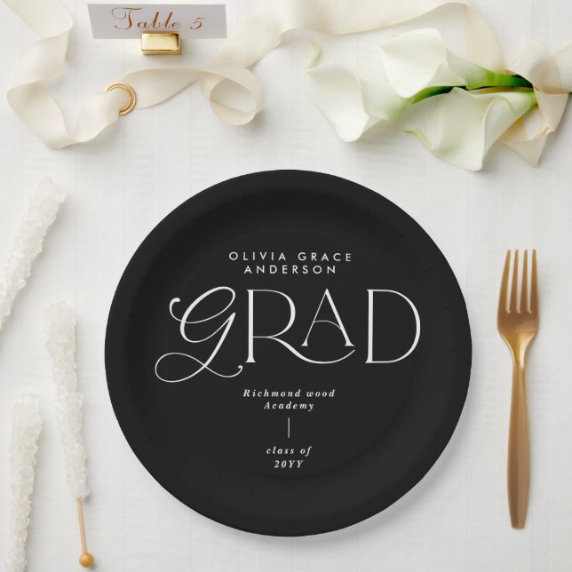 Black and white modern typography party decor paper plate (Wedding)