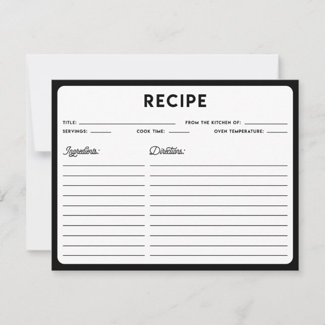 Black and White Modern Typography Recipe Card (Front)