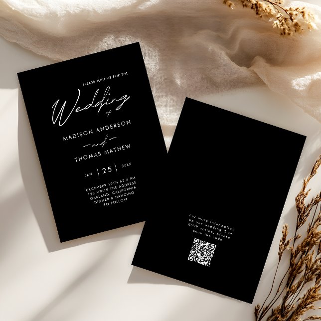 Black and White Modern Typography RSVP Wedding Invitation (Front / Back)