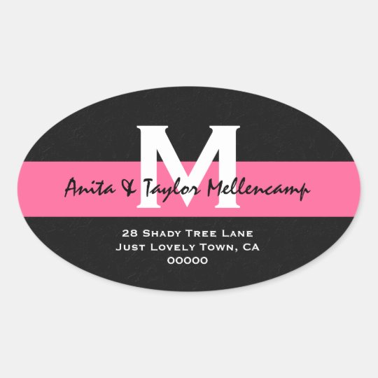 Black and White Modern Wedding Address L204 Oval Sticker