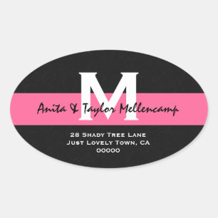 Black and White Modern Wedding Address L204 Oval Sticker
