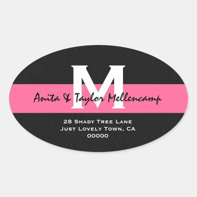 Black and White Modern Wedding Address L204 Oval Sticker (Front)
