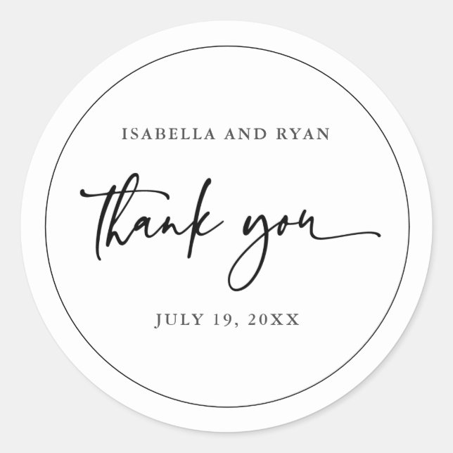  Black and White Modern Wedding Calligraphy Classic Round Sticker (Front)