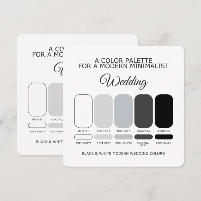 Black and White Modern Wedding Color Palette Card (Front/Back)