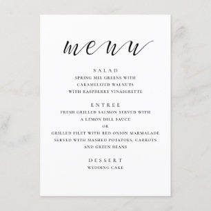 Black and white modern wedding. Minimalist script Menu