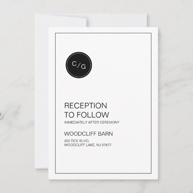 Black and white modern wedding reception card (Front)