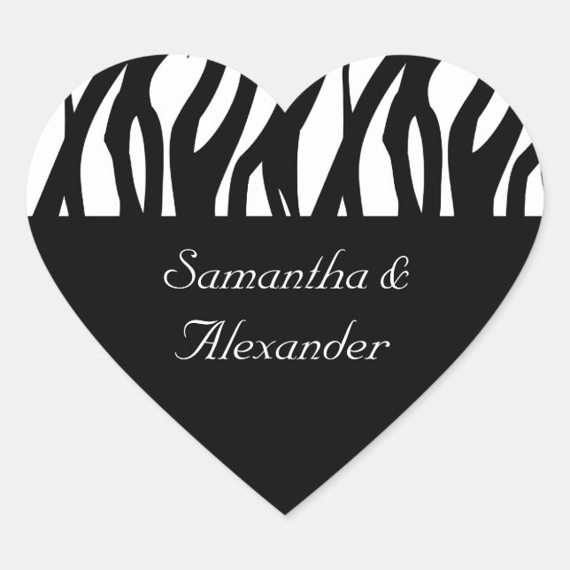 Black and White Modernist Stripe Heart Sticker (Front)
