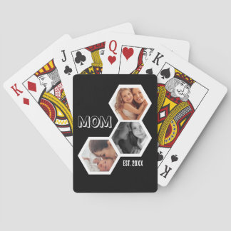 Black and White Mom Established Hexagon 3 photo Playing Cards