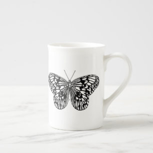 Black and White Monarch Butterfly Bone China Mug