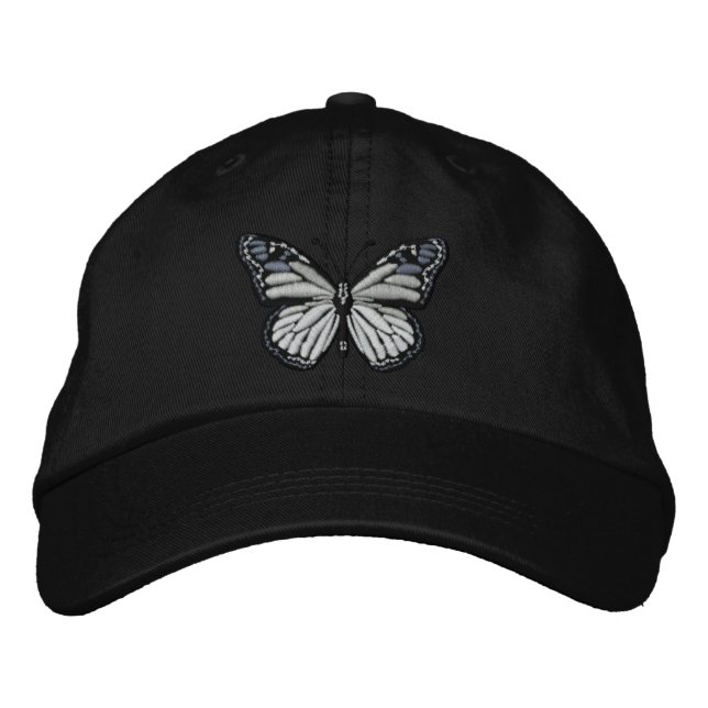 Black and White Monarch Butterfly Embroidered Hat (Front)