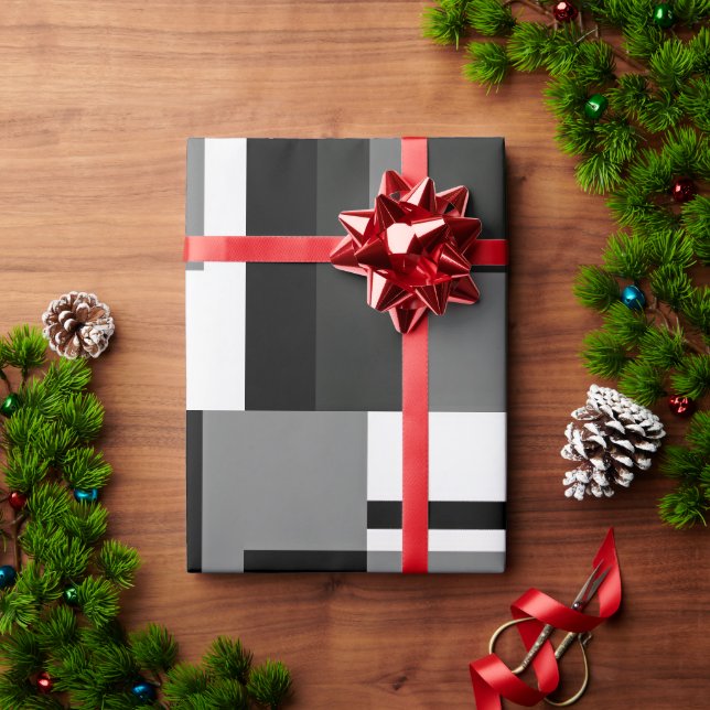 Black And White Mondrian Style Abstract Geometric Wrapping Paper (Holiday Gift)