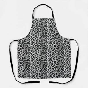 Black and white monochrome, leopard pattern apron