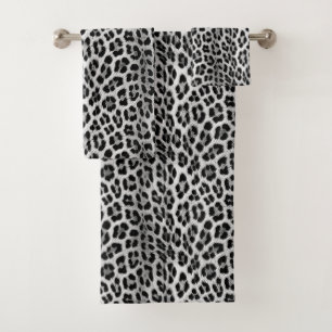 Black and white monochrome, leopard pattern bath towel set