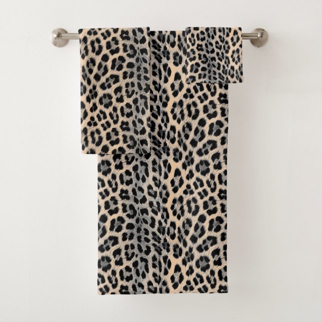 Black and white monochrome, leopard pattern bath towel set (Insitu)