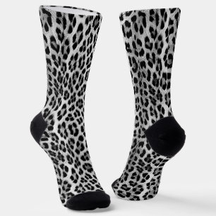 Black and white monochrome, leopard pattern socks