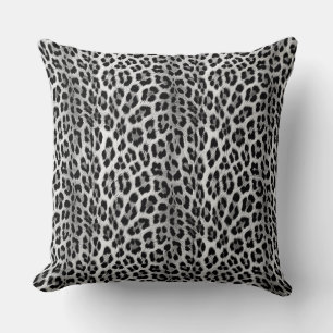 Black and white monochrome, leopard pattern throw pillow