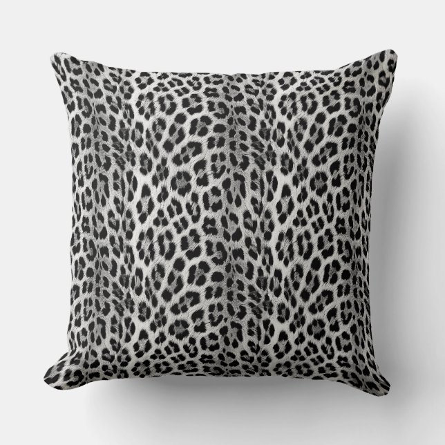 Black and white monochrome, leopard pattern throw pillow (Front)