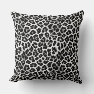 Black and white monochrome, leopard pattern throw pillow