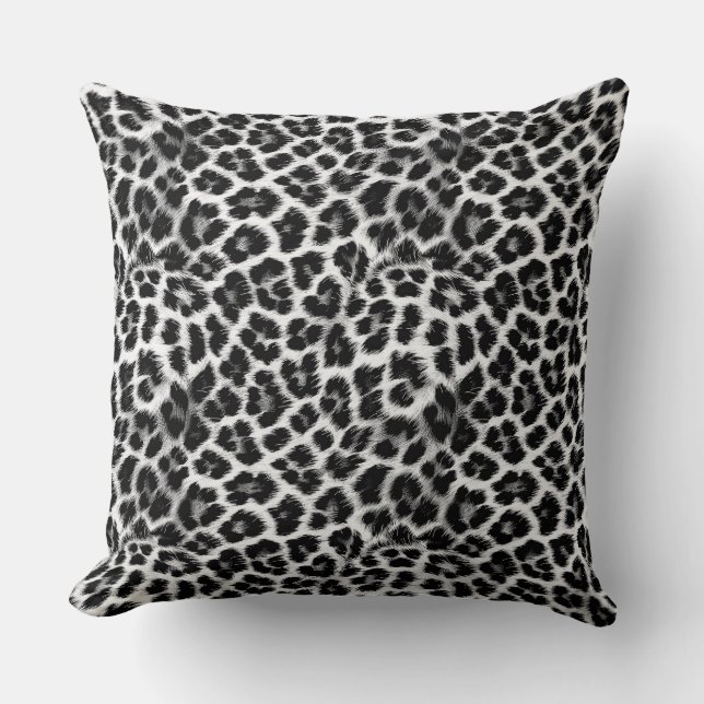Black and white monochrome, leopard pattern throw pillow (Front)
