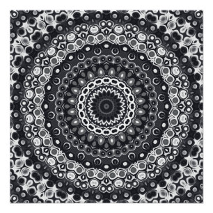 Black and White Monochrome Mandala Pattern Poster