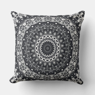 Black and White Monochrome Mandala Pattern Throw Pillow