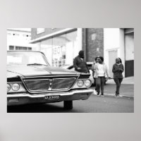 Black And White Monochrome Old Car People City